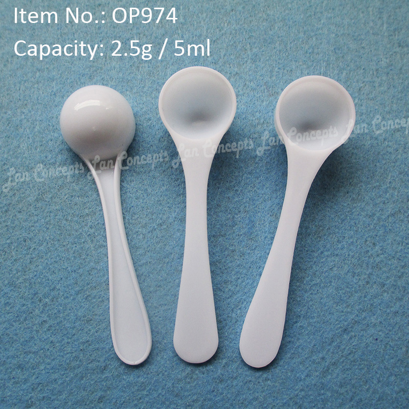 50 unids/lote PP de alimentaria cuchara medidora de plástico 1g 2ml 1,2g 2,5 ml 2,5g 5ML 4g 8ml 5g 9ml para la opción-blanco