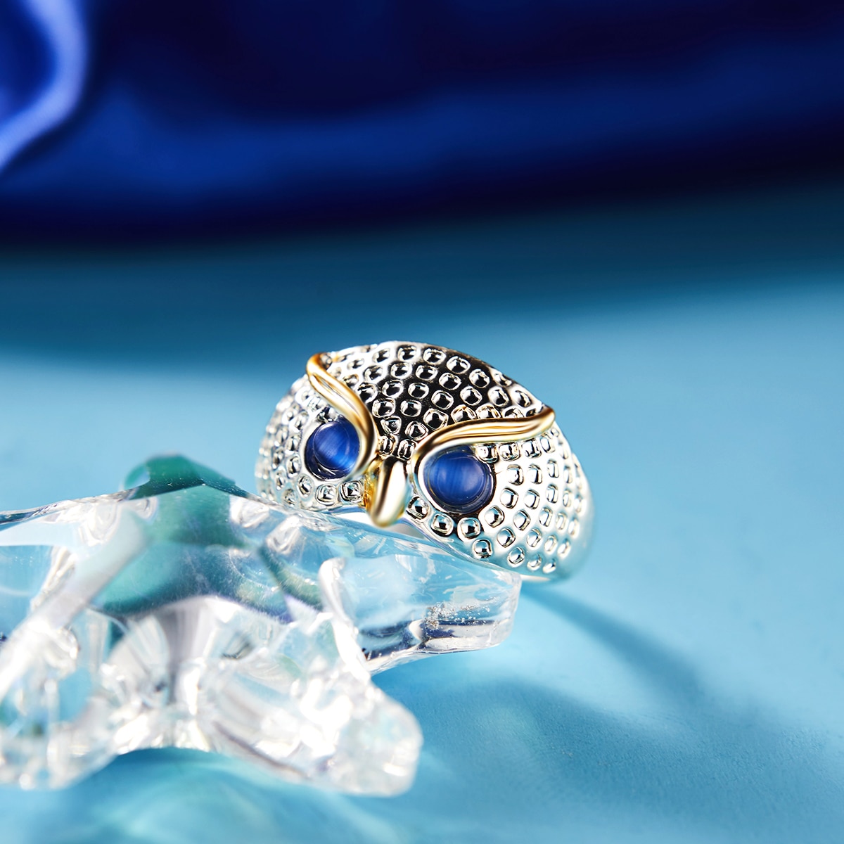 Retro Animal búho anillos para las mujeres 6 estilo lindo ojo azul plateado ajustable anillo de joyería de los hombres de
