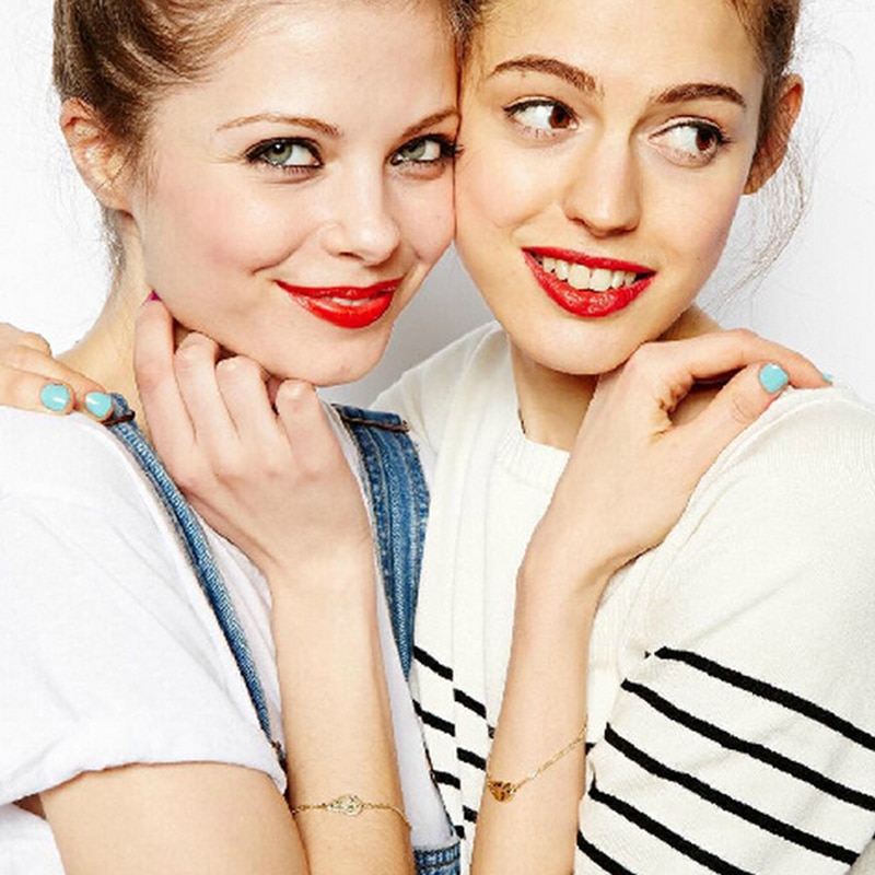 1Pair Gold color Best Friends BFF Forever Partners In Crime Valentine Split Heart Pendant Bracelet Set