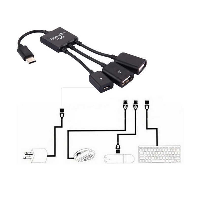 3in1 données câble de charge type-c convertisseur mâle à femelle USB alimentation OTG Hub câble adaptateur pour HUAWEI Xiaomi androidtablette