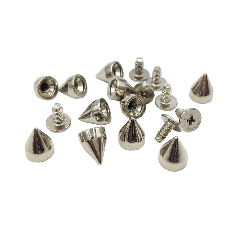 7*9mm 100 sett sølv punk pigg legering pigger kjegle skrue tilbake metall nagler leathercraft nagle kule pigg punk flekker