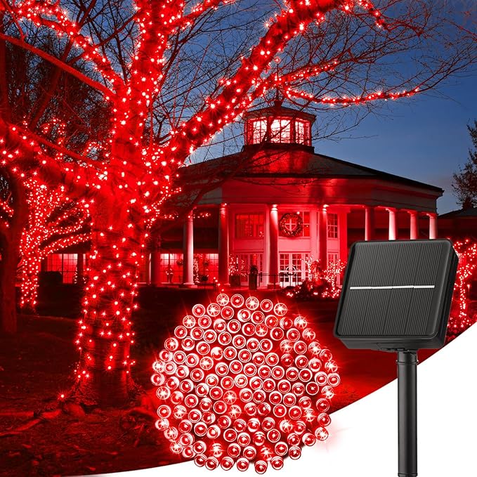 Guirnalda de luces navideñas solares para exteriores, 30/100 LED, 8 modos, luces solares para exteriores, adecuadas para jardín, terraza, valla, fiestas navideñas: Soleado amarillo / 0-5 W