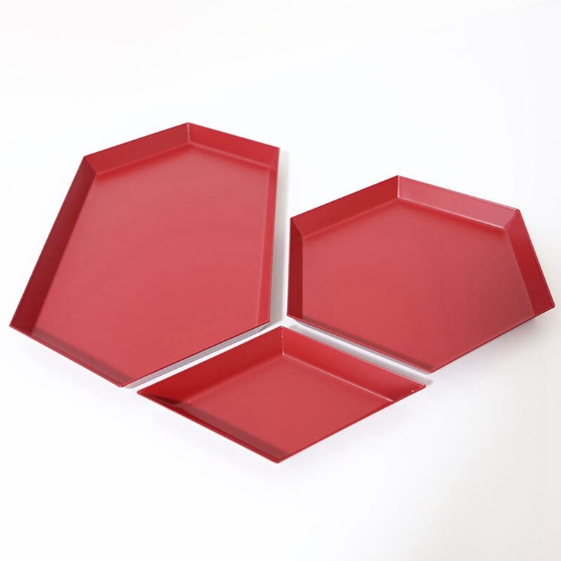 Year Red Polygonal Fruit Plate Combination Storage Tray Nordic Geometric Rhombus Metal Hexagon Jewelry Tray