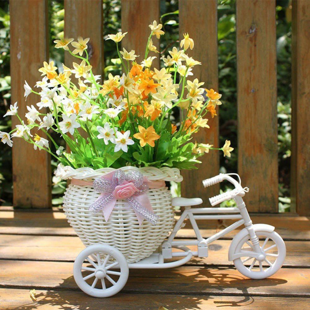 Cesta de flores de ratán, jarrón, triciclo, modelo de bicicleta, hogar, jardín, decoración del banquete de boda, decoración romántica y encantadora, figuritas en miniatura