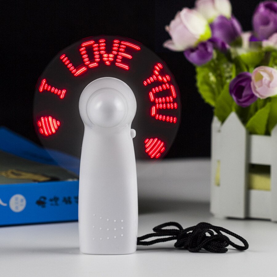 Mini batteri håndholdt blæser gadgets minifleksible led køler desktop køle blæser med tegn beskeder ord "jeg elsker dig"