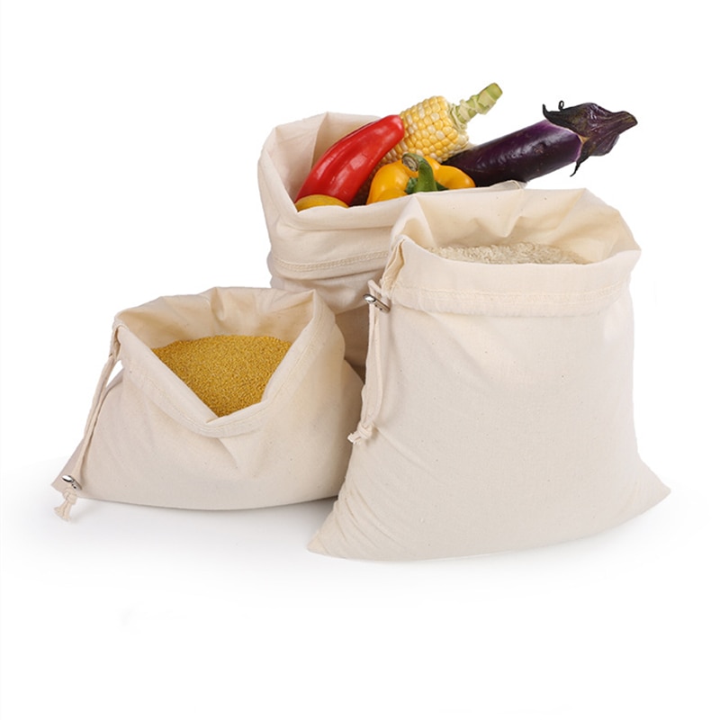 Bolsa de algodón reutilizable con cordón para la compra, bolsas de algodón para verduras/frutas/arroz/Pan, bolsas de viaje, 3 uds.