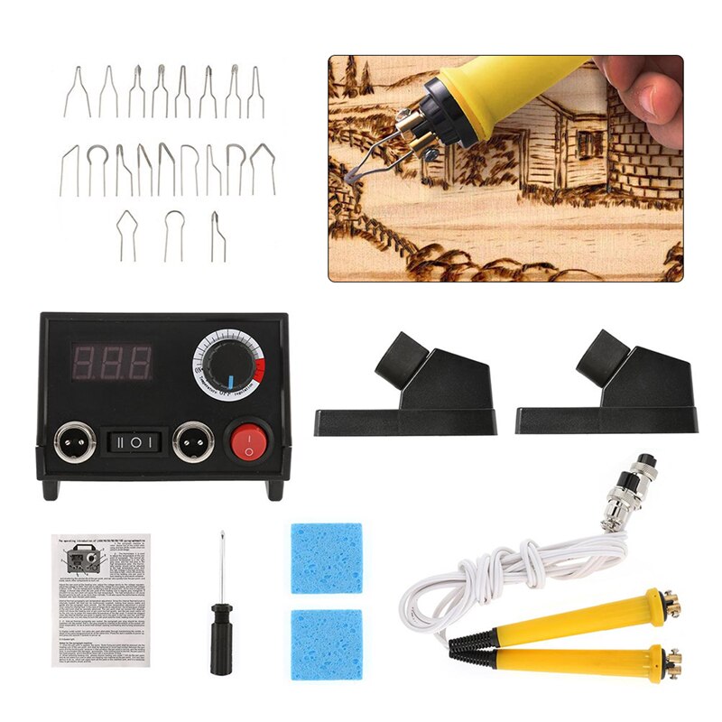Grabador de madera con temperatura ajustable, pantalla Digital, pirograbado, bolígrafo Dual, Kit de máquina para dibujar y escribir en cuero