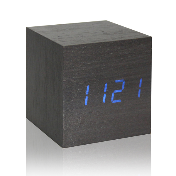 Digital Thermometer Holz LED Alarm Uhr Hintergrundbeleuchtung Stimme Kontrolle Holz retro glühen Uhr Schreibtisch Tabelle leuchtend Alarm Uhren: Blau