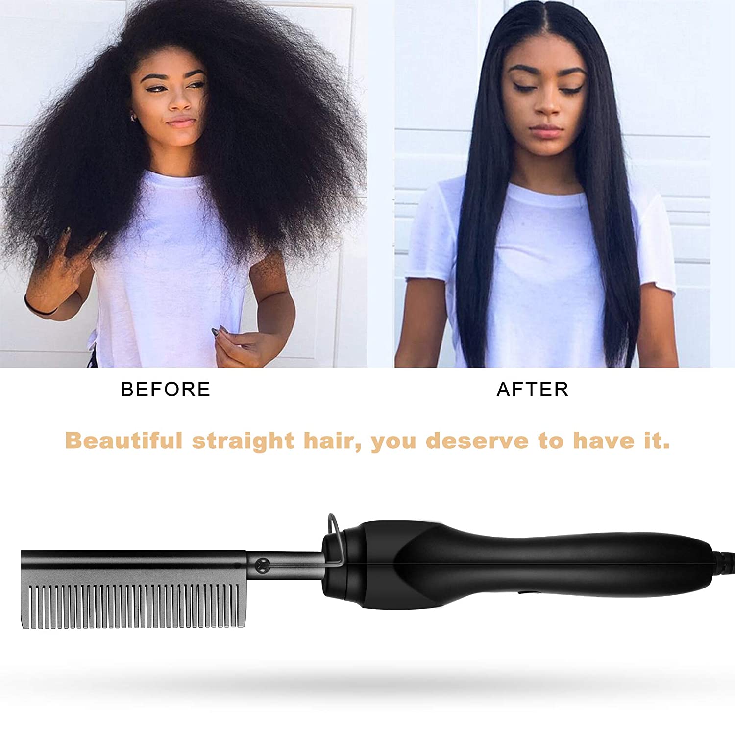 Lisseur de cheveux 2 en 1, peigne chauffant électrique, Styler de presse en céramique à haute chaleur pour cheveux américains et africains