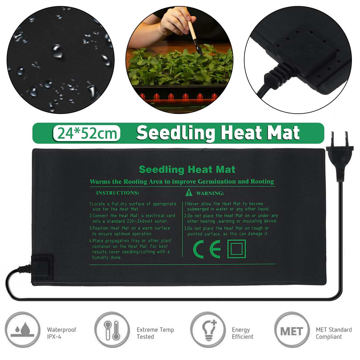 24x52cm Heat Mat Plant Reptile Brooder Incubator Pet Heating Pad Adjustable Temperature Controller Mat EU Plug Reptile Supplies