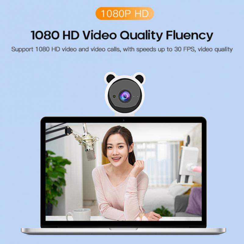 Cute Panda 1080P HD Webcam Web Macchina Fotografica Built-in Microfono Messa A Fuoco Automatica Webcam Full HD 1080p Camara per Video Conferenza