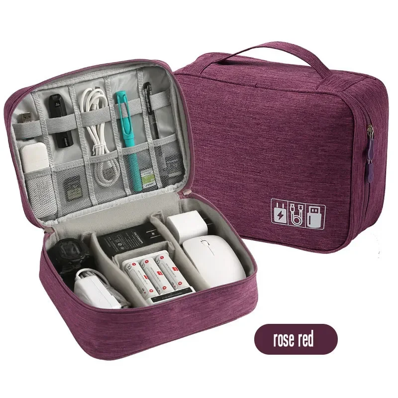 Bolsa de almacenamiento Digital para dispositivos USB, organizador de cables portátil, resistente al agua, accesorios para dispositivos electrónicos, paquete de suministros digitales: Rosa