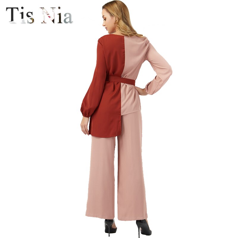 Eid Mubarak Two-Piece Muslim Suit Abaya Turkish Mosaic Color Suit Caftan Kaftans Islamic Clothing Abayas For Women Musulman Ense