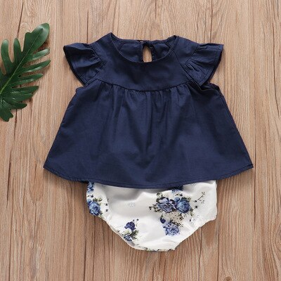 Lovely Summer Infant Baby Girl Ruffle Floral Dress Sundress Briefs Outfits Clothes Set Baby Christmas Dress: -E04-blue- / 3M