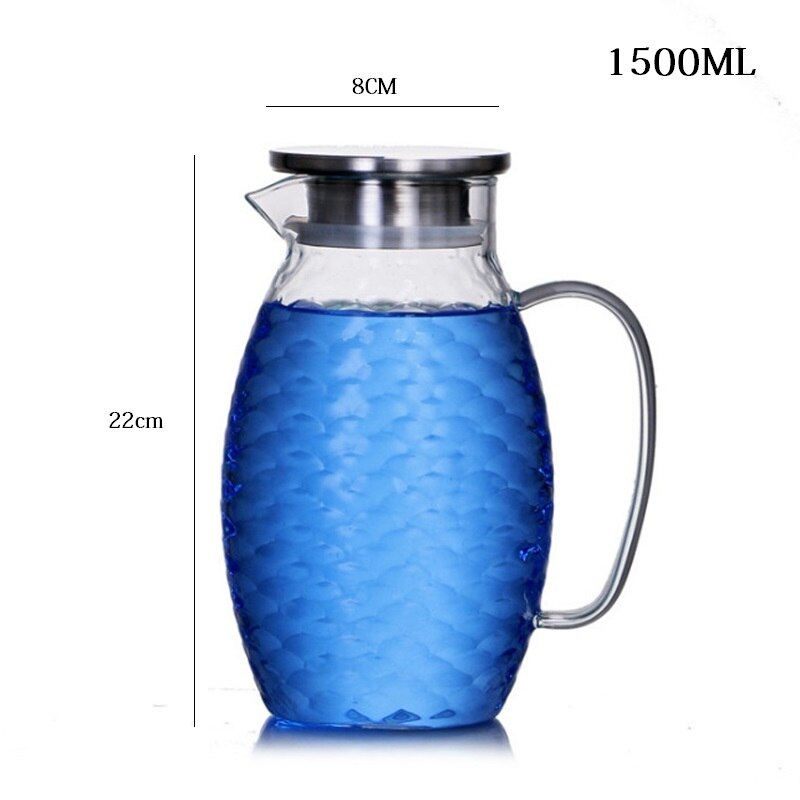 Ensemble de pichet à eau en verre en forme d&#39;écailles de poisson 1,5 l/2l, pichet à thé Cha, pichet à Cocktail, à Champagne et tasse à jus de Fruit et à limonade, verres: 1.5L