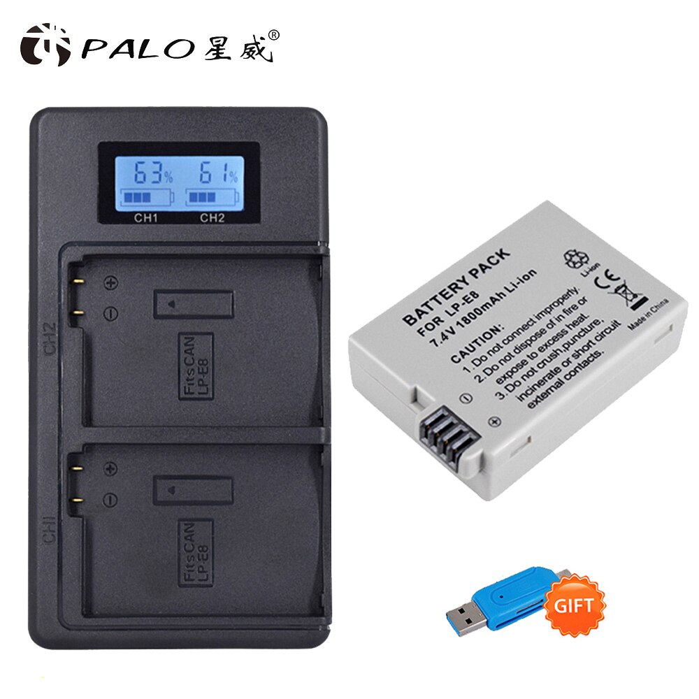 LP-E8 LP E8 LPE8 Batterie pour Appareil Photo Canon EOS 550D 600D 650D + Chargeur LCD pour 700D Baiser X4 X5 X6i X7i Rebelles T2i T3i T4i T5i Batte: 1battery and charger