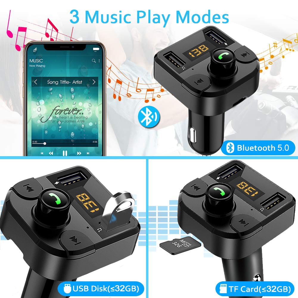 Jinserta Bluetooth 5.0 Fm Transmitter Car Kit MP3 Modulator Autolader Dubbele Usb Met Led Rooster Screen Eq Modus