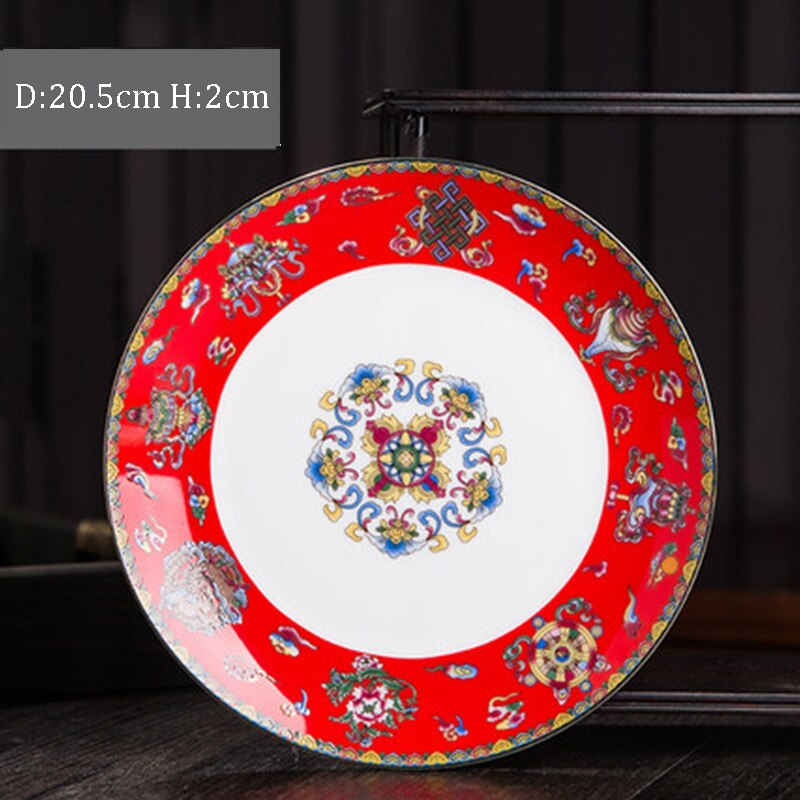 Chinese Ceramic Plates Golden Stroke Enamel Decorative Porcelain Dinner Plate Dinner Steak Pasta Dishes Restaurant Serving Tray: Z