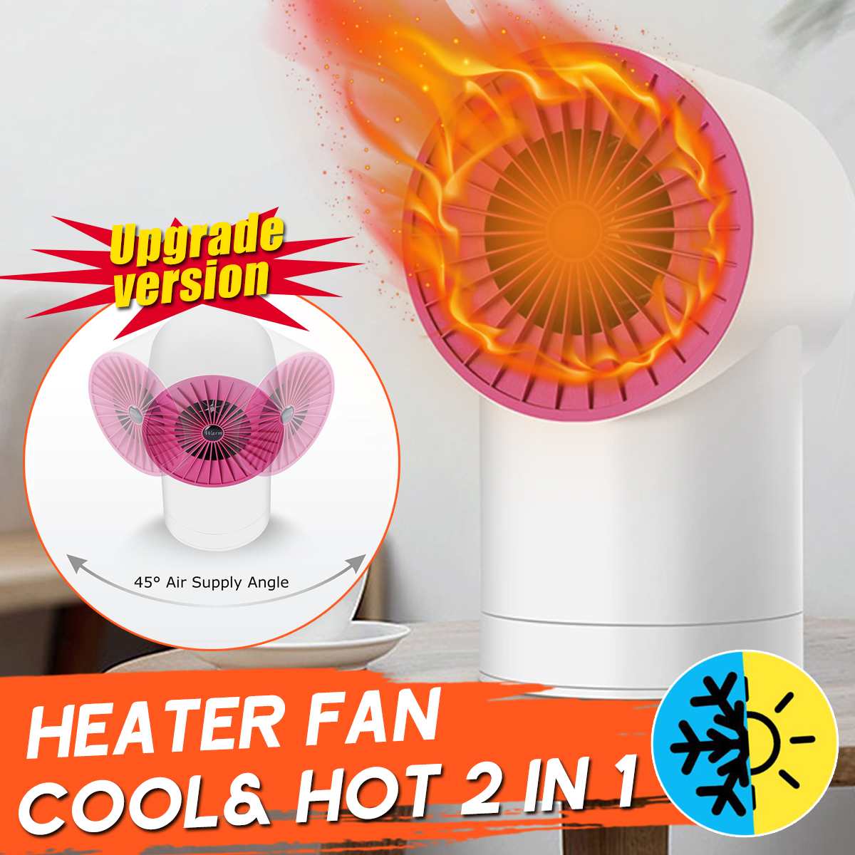 220V 800W Mini Space Heater Small Desktop Fan Shakeable Electric Warmer Heating Fan