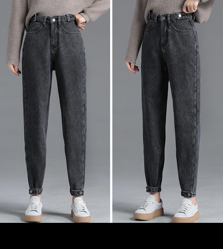 ZHISILAO Harem jean femmes hiver fourrure taille haute jean grande taille copain maman Denim pantalon Streetwear droit jean: Black / S