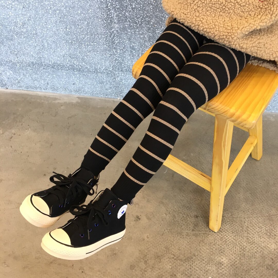 Legginsy dziecięce wiosenne i jesienne czyste bawełniane dziecięce pasiaste obcisłe spodnie z dzianiny dziewczęce śliczne ciepłe spodnie zimowe spodnie w paski: jak pokazano    TP / XL(7-8)Y