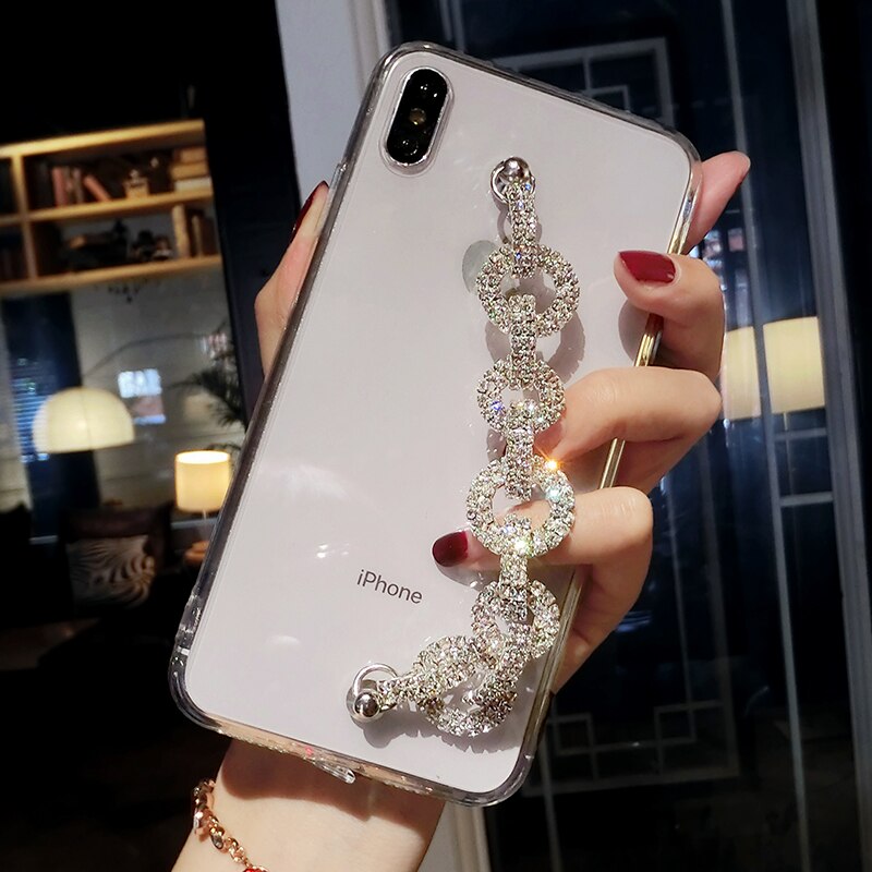 Für iphone 11 Profi MAX XR XS Max 6 6S 7 8 Plus fallen Dame Bling Strass Diamant Armbinde Kette kristall fallen Für iphone 11 Fällen