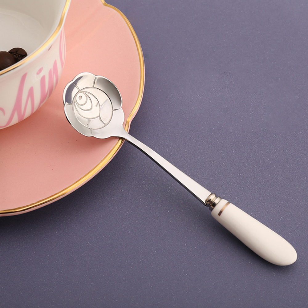 Flower Shape Spoon Ceramic Handle Stainless Steel Tea Coffee Spoon Teaspoons Coffee Stirring Spoon Coffee Accessorie Tableware: 1