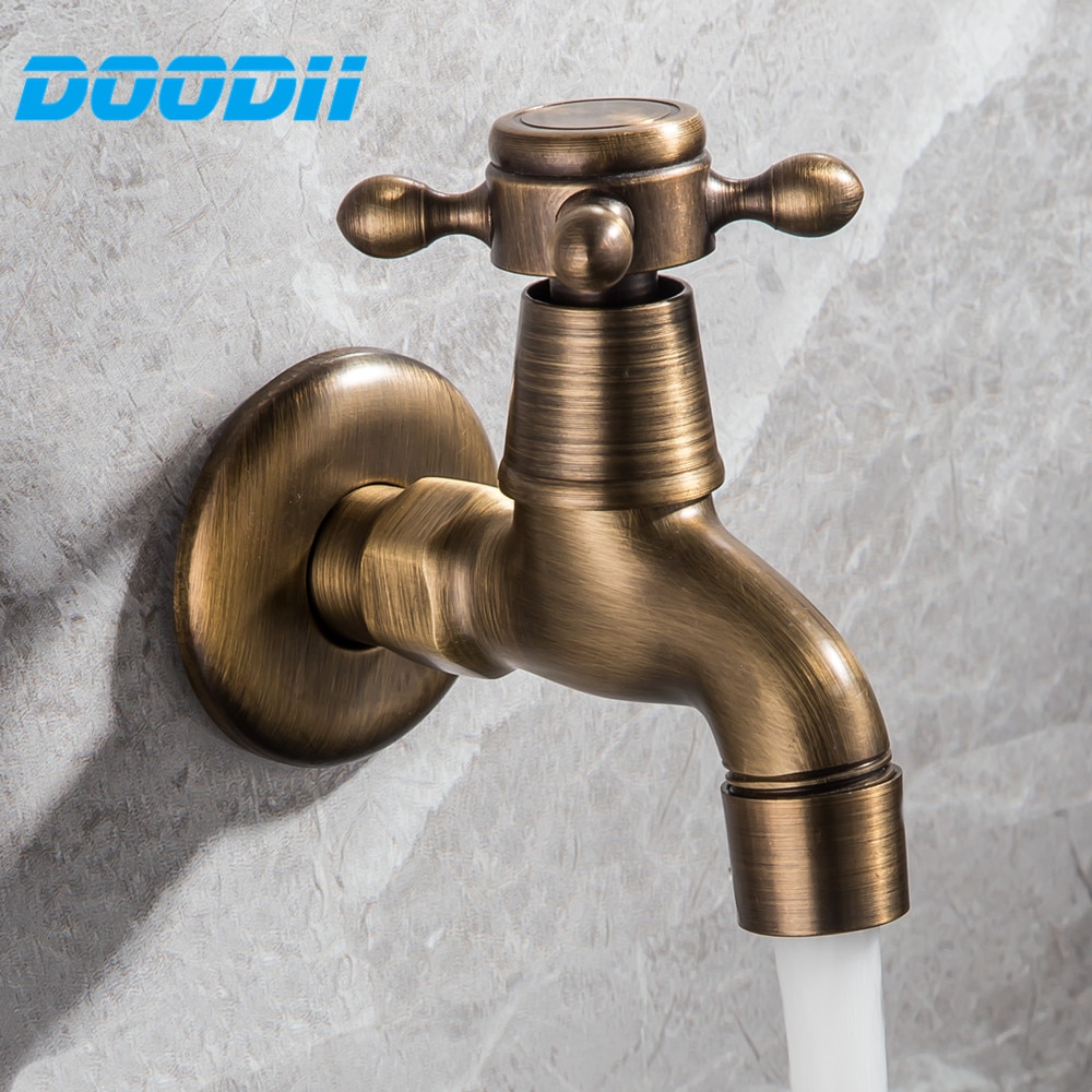 Antique Solid Brass Cold Water Wall Tap Garden Piscinas Long Washing Mop pool Machine Water Tap Basin Faucet Bibcock tap Doodii