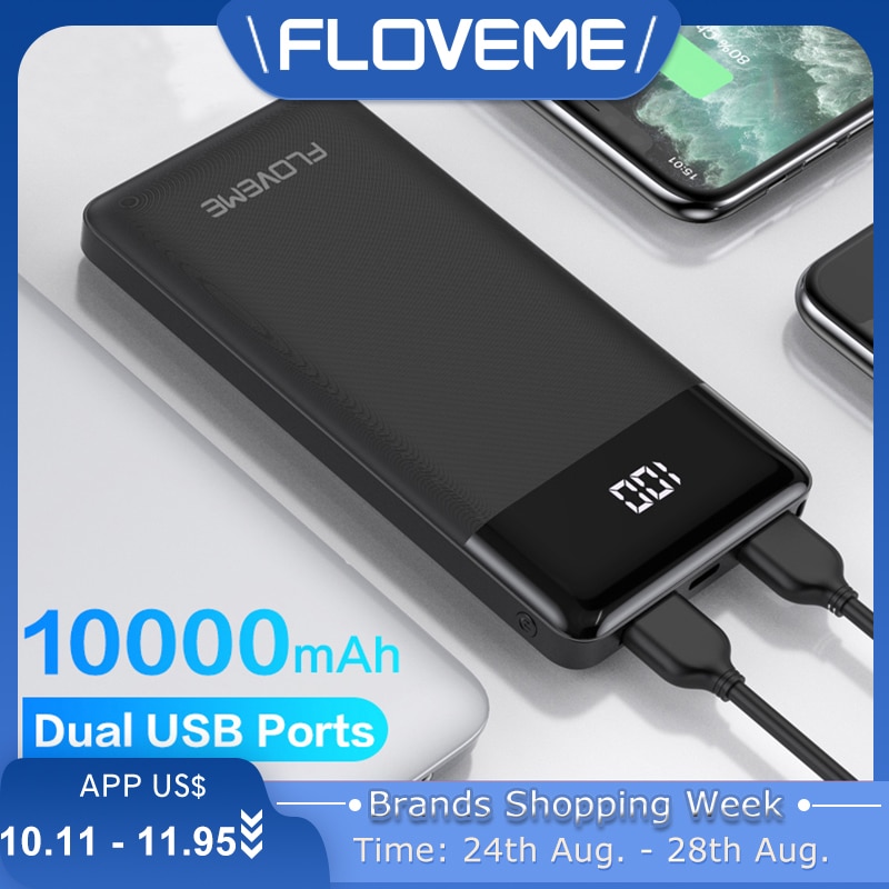 FLOVEME Power Bank 10000mAh LED Display Portable Charging PowerBank Dual USB Ports External Battery Charger For Xiaomi iPhone