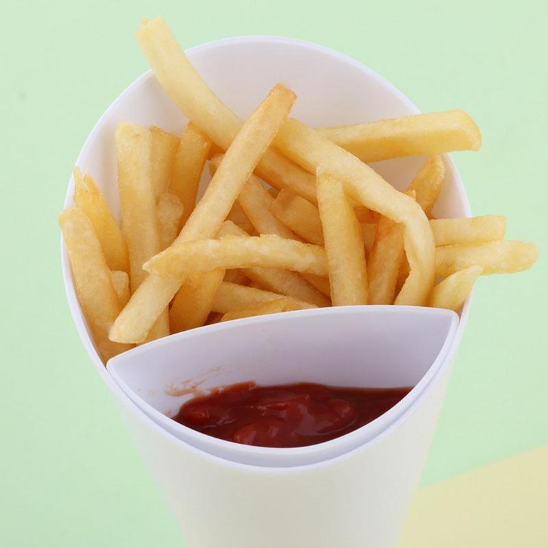 2 IN 1 Portable Kitchen French Fries Cup with Dipping Tool Cup Dip Cups Potato Salad Cup Jam Chip Cone Holder Potato V1V5