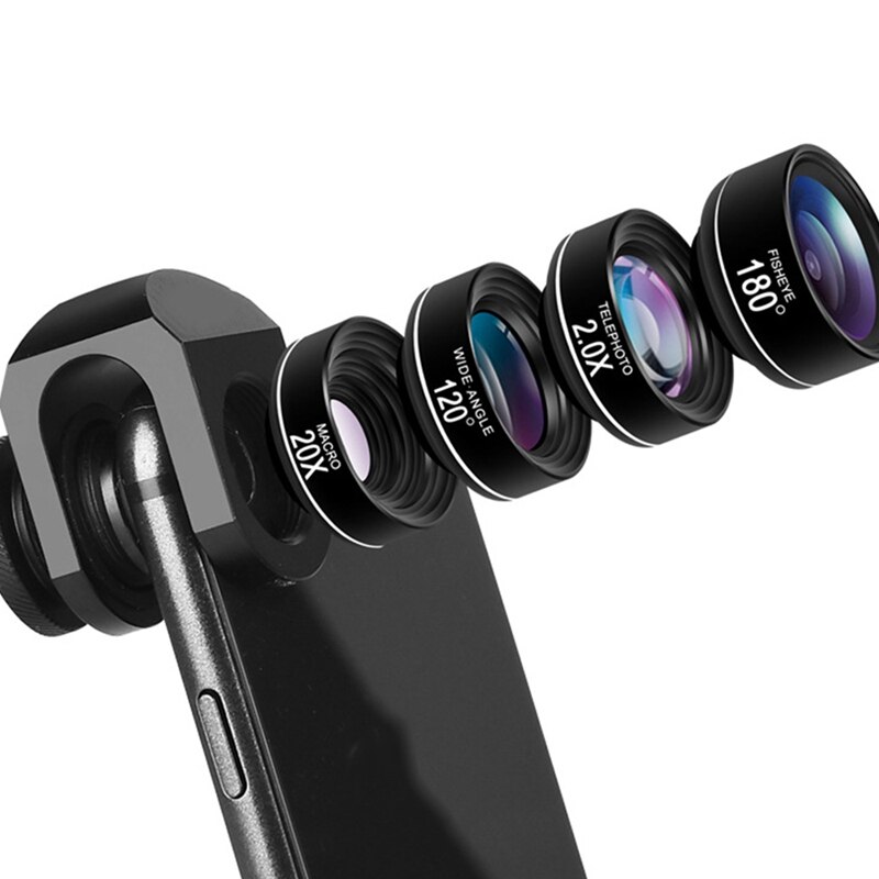 4 In 1 Telefoon Lens Kit, fisheye Lens + Groothoek Lens + Macro Lens + Telelens Voor Iphone Samsung Android Smartphone