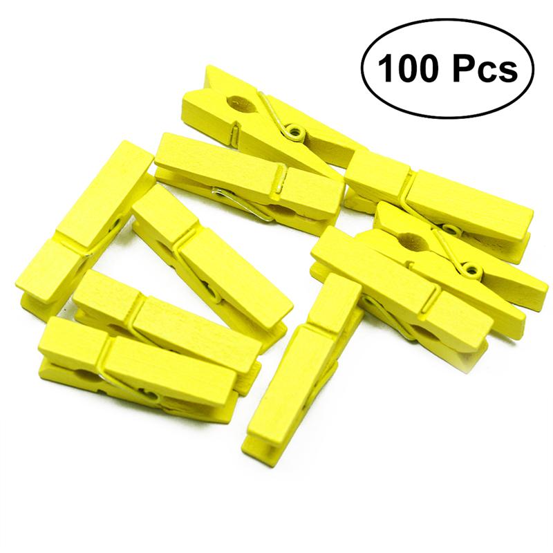 100 Pcs Mini Natuurlijke Houten Paperclips Utility Veelzijdig Wasknijper Foto Foto Kabel Foto 'S Organizer Clips Voor Foto 'S: YELLOW