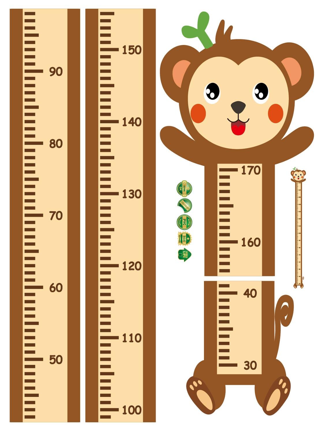 Aftagelig tegneserie dyr wallsticker børn barn vækst højde måle diagram bord abe hund kanin løve børneværelse indretning: Abe højde diagram