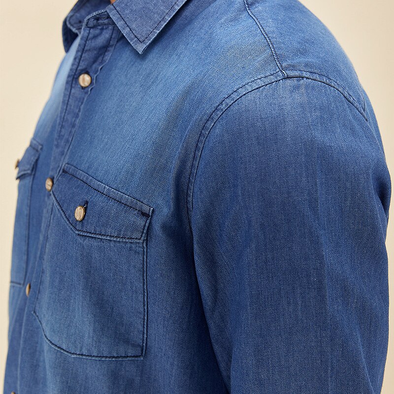 KUEGOU 100% bawełna odzież wiosenna koszula dżinsowa cienkie męskie niebieskie męskie koszule z długim rękawem modny szczyt plus rozmiar BC-20512