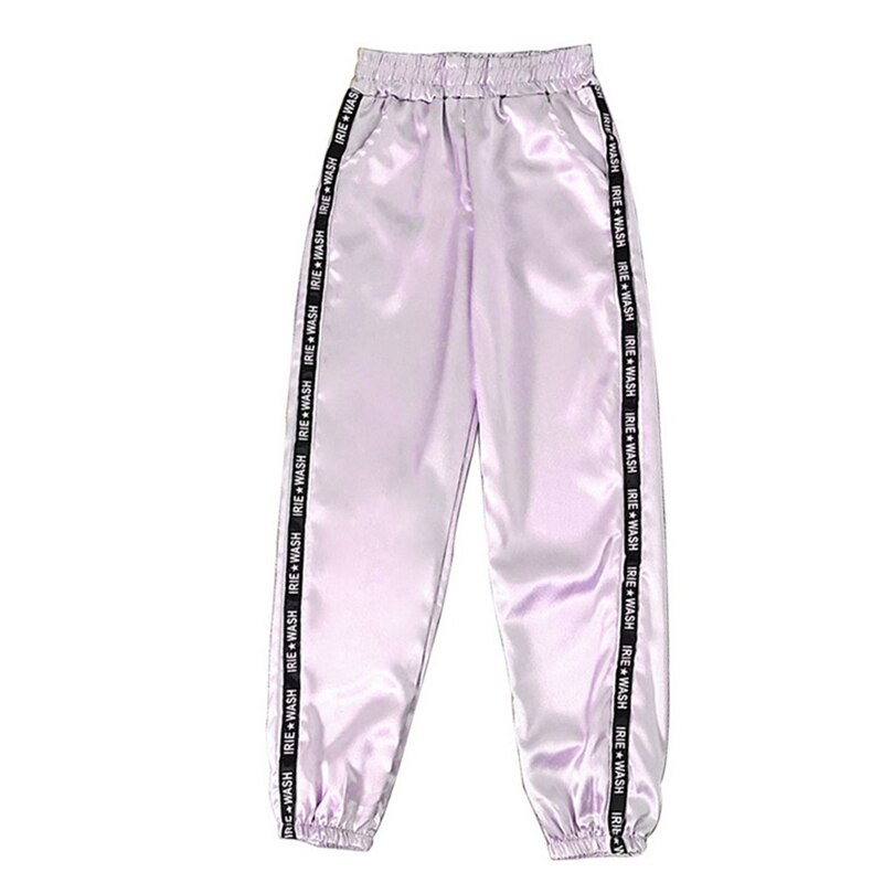 Muyogrt kvinder gym joggingbukser sidestribe elastisk talje blyantbukser kvindelige slanke joggers sportwear træningsdragt plus størrelse xl: Lys lilla / Asiatisk størrelse s