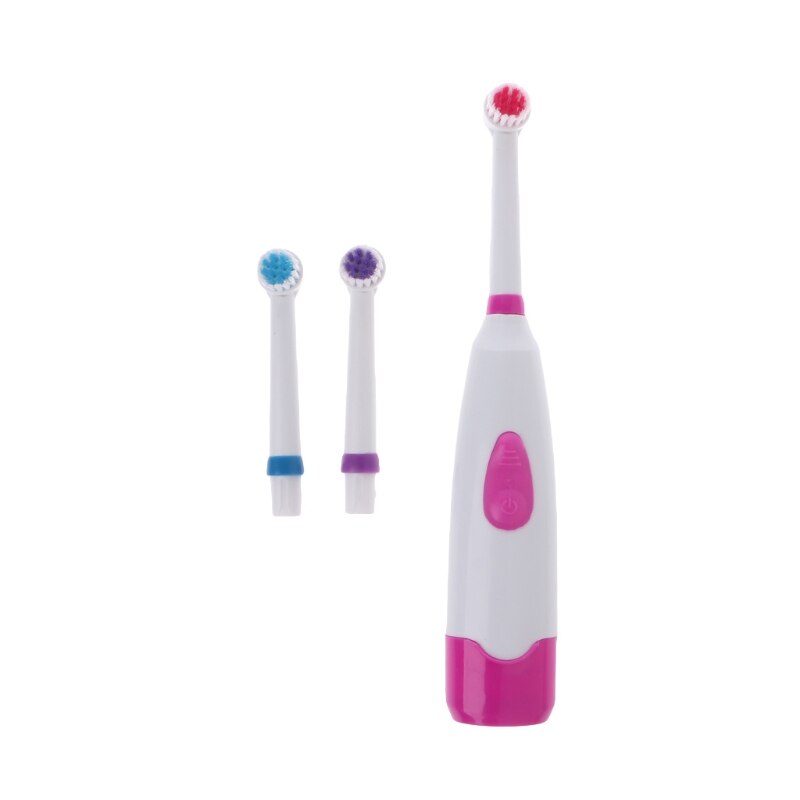Vandtæt roterende elektrisk tandbørste med 3 børstehoved: Lyserød