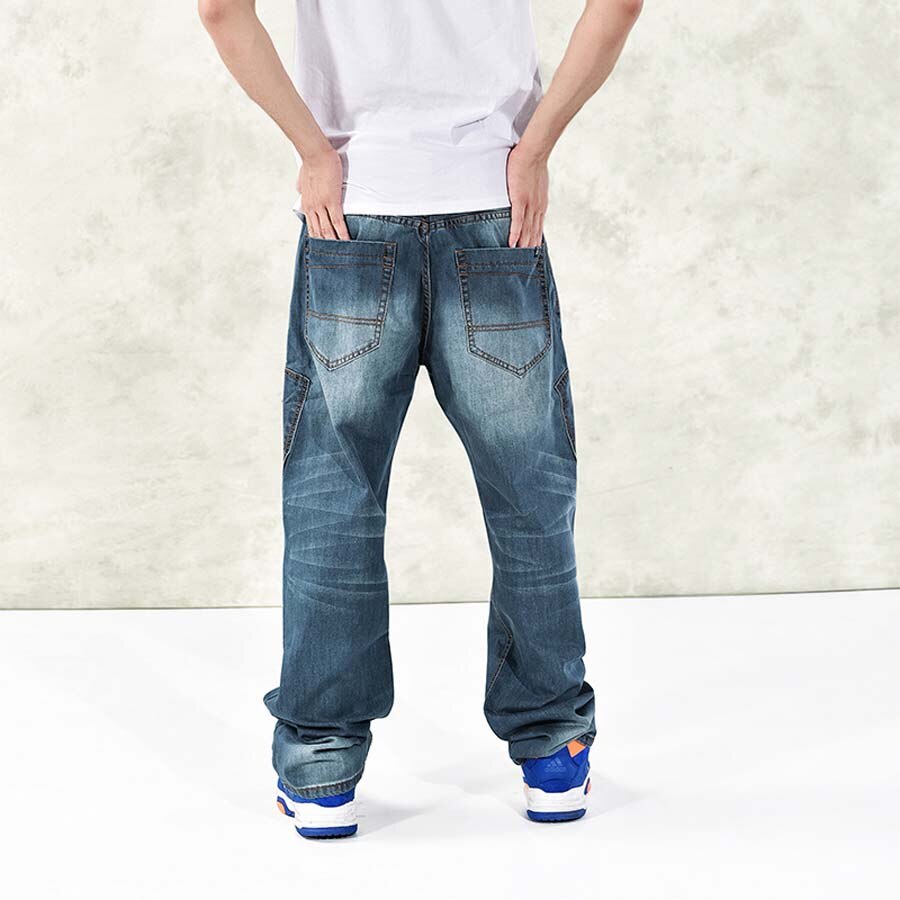 Amerikaanse stijl heren jeans wijde pijpen casual hiphop harem denim broek skateboard rechte losse baggy broek grote maat 30-46