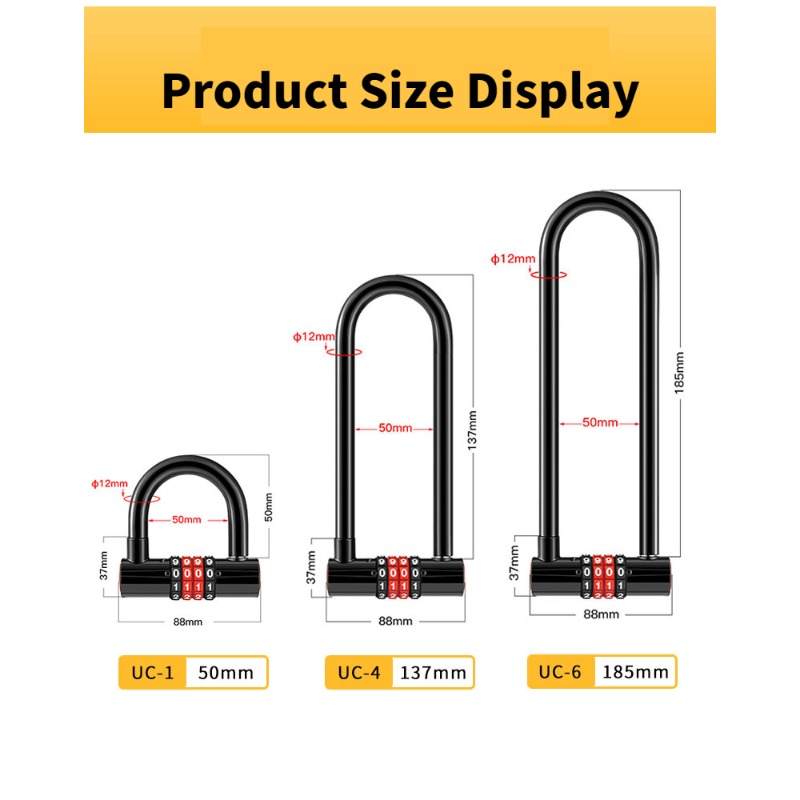 Cerradura de combinación antirrobo extendida en forma de U, candado para puerta de tienda de doble puerta de vidrio, candado para bicicleta, accesorios para deportes al aire libre