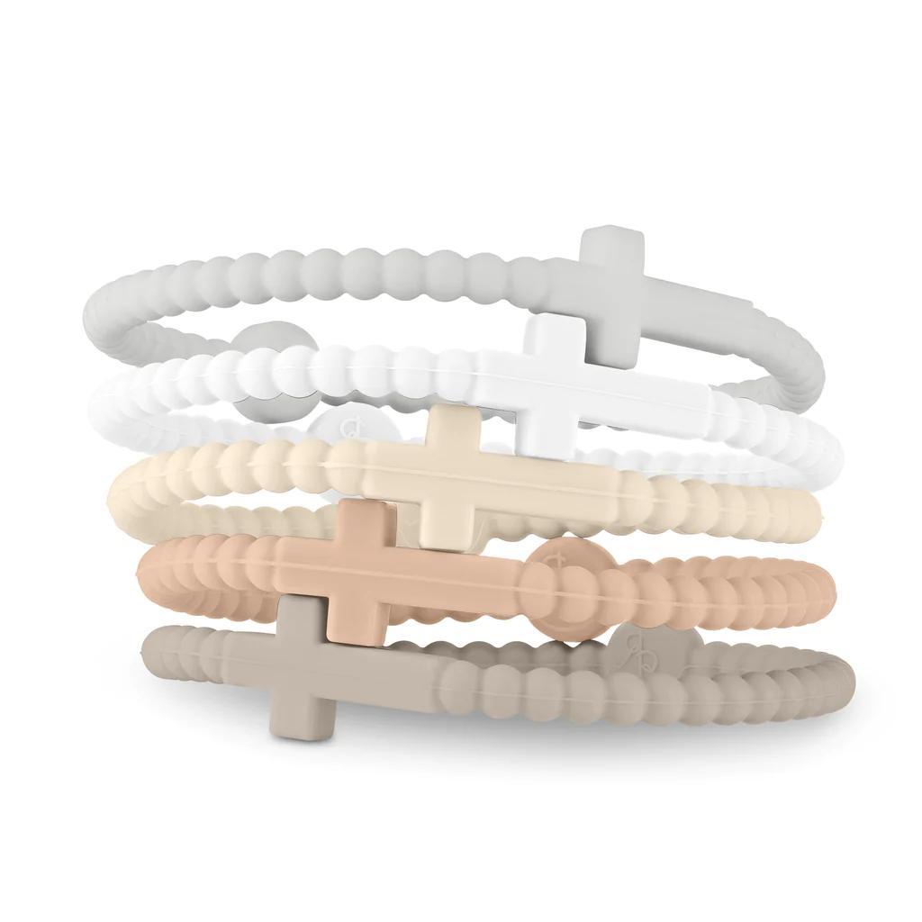 Jesus Bracelets - Cross & Macaron-colored Beaded Silicone Bracelets for Women Men Girls Boys Kids Aldult: 19.5cm / Light Yellow Color
