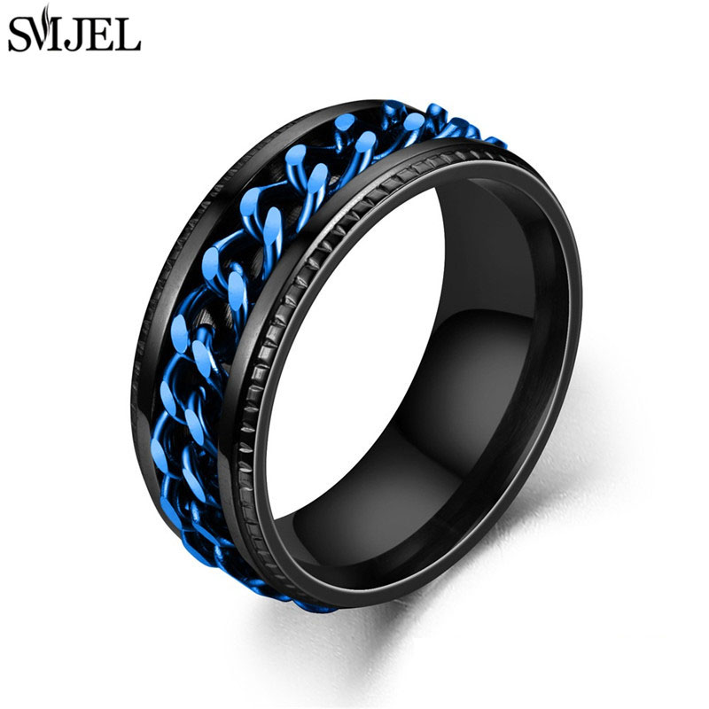 Bague à chaîne rotative en acier inoxydable pour hommes, anneau multifonctionnel à la de 8mm, Fidget Spinner, bijoux de Couple, 2024: 13 / Couleur chocolat