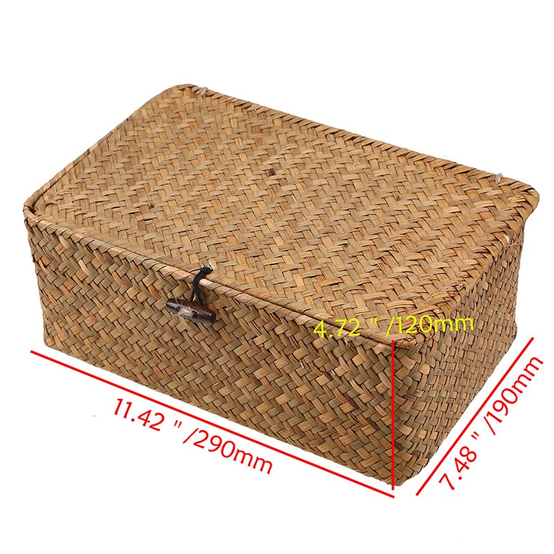 Grote Rieten Doos Rechthoekige Zeegras Opslag Mand Met Deksel Rotan Organizer Voor Kast Plank Tafel Thuis Manden: 29x19x12cm