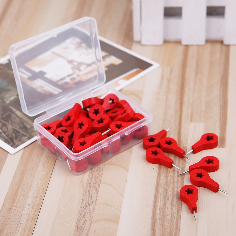 40 Stuks Rood Hout Kaart Markers Punaise Pins Voor Tekening Foto Muur Studs Kurk Boord Pins