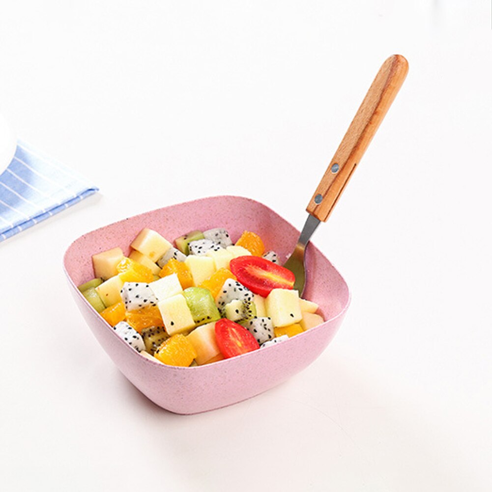 Kjøkken hvete halm bolle suppe salat bolle firkantet miljøvennlig matbit tørket frukt skål tallerken holder boller kjøkken tilbehør