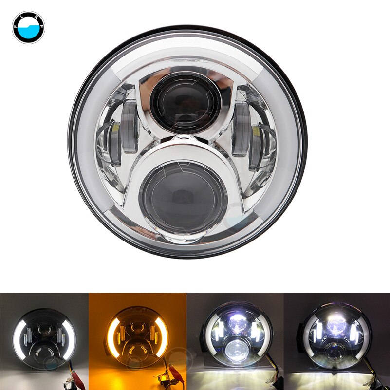 Faro de motocicleta DOT SAE E9 de 60W de 7 pulgadas con faro Led de ojo angular anillo de ajuste de cubo de 7 pulgadas de carcasa.: 1 pcs chrome light A