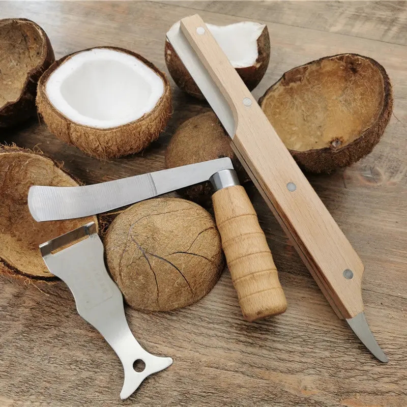 Coconut Opener Fruit Opener Double Ended Coconut Cutter With Wooden Handle Coconut Shell Knife Kitchen Gadget Opener Tool: Orange