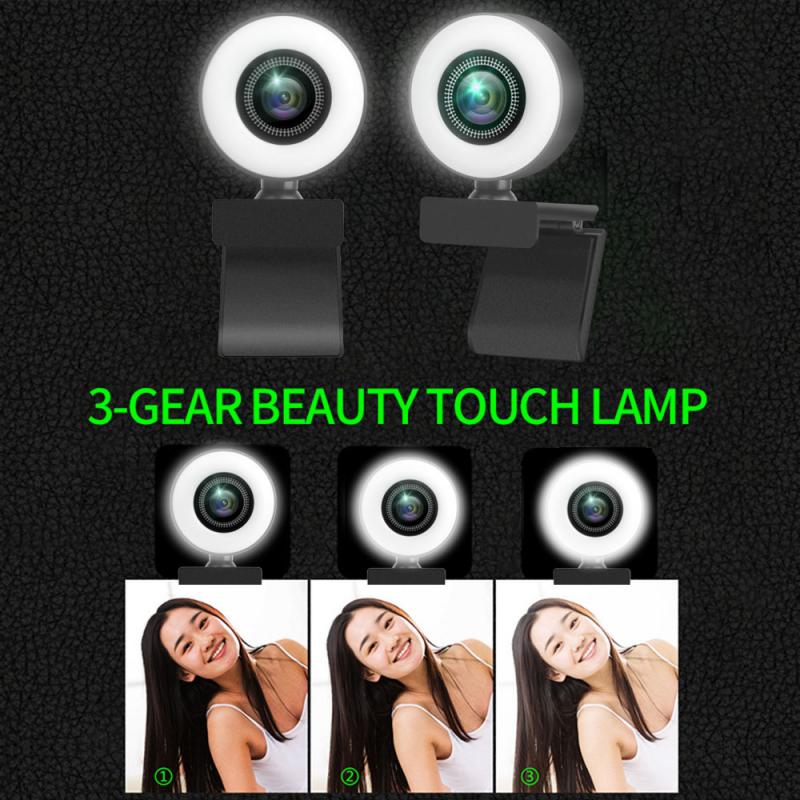 HD 1080P Webcams With Tripod 3-Gear Light Conference Video Computer USB 2.0 Webcam Web Camera For PC Laptop With Mic Auto Focus