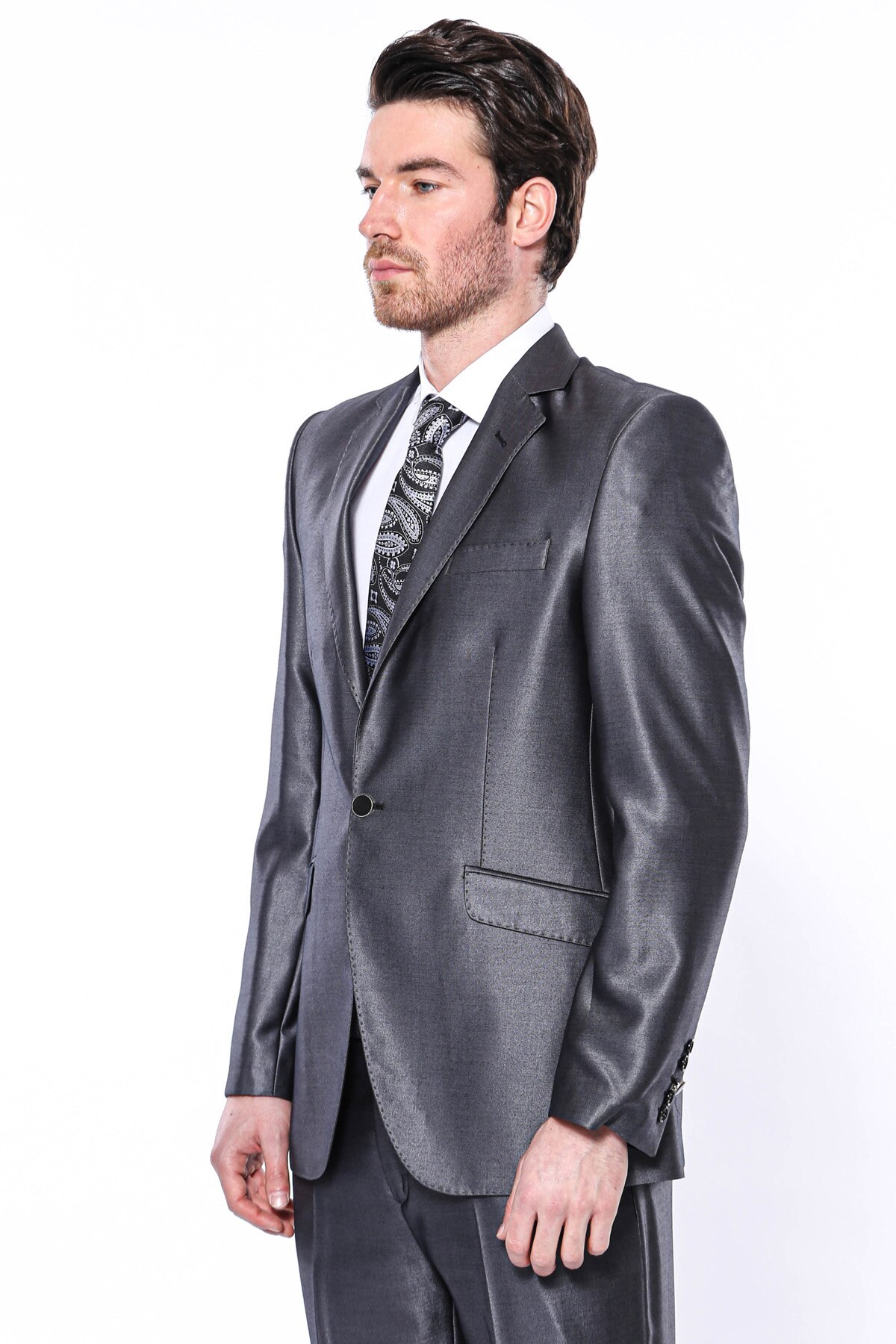 Plain Glossy Smoked Slim Fit Suit Wessi
