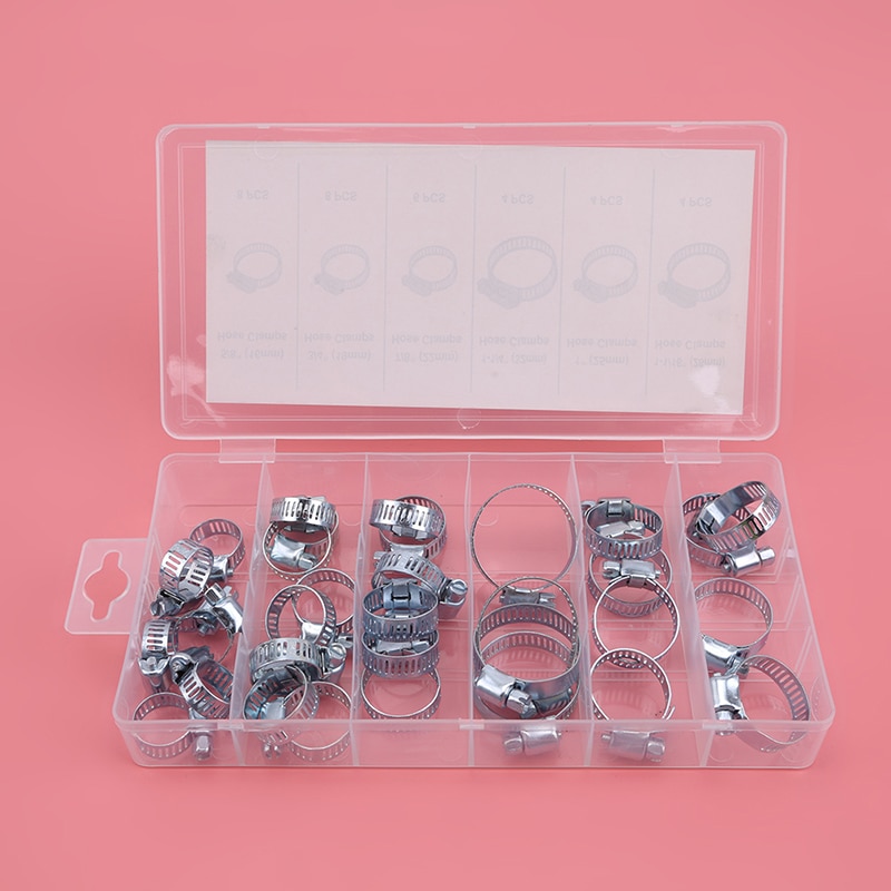 34Pcs Carbon Steel Drive Hose Clamp Tri Clamp Adjustable Fuel Line Pipe Worm Gear Clip Tube Fasterner Spring Clamp