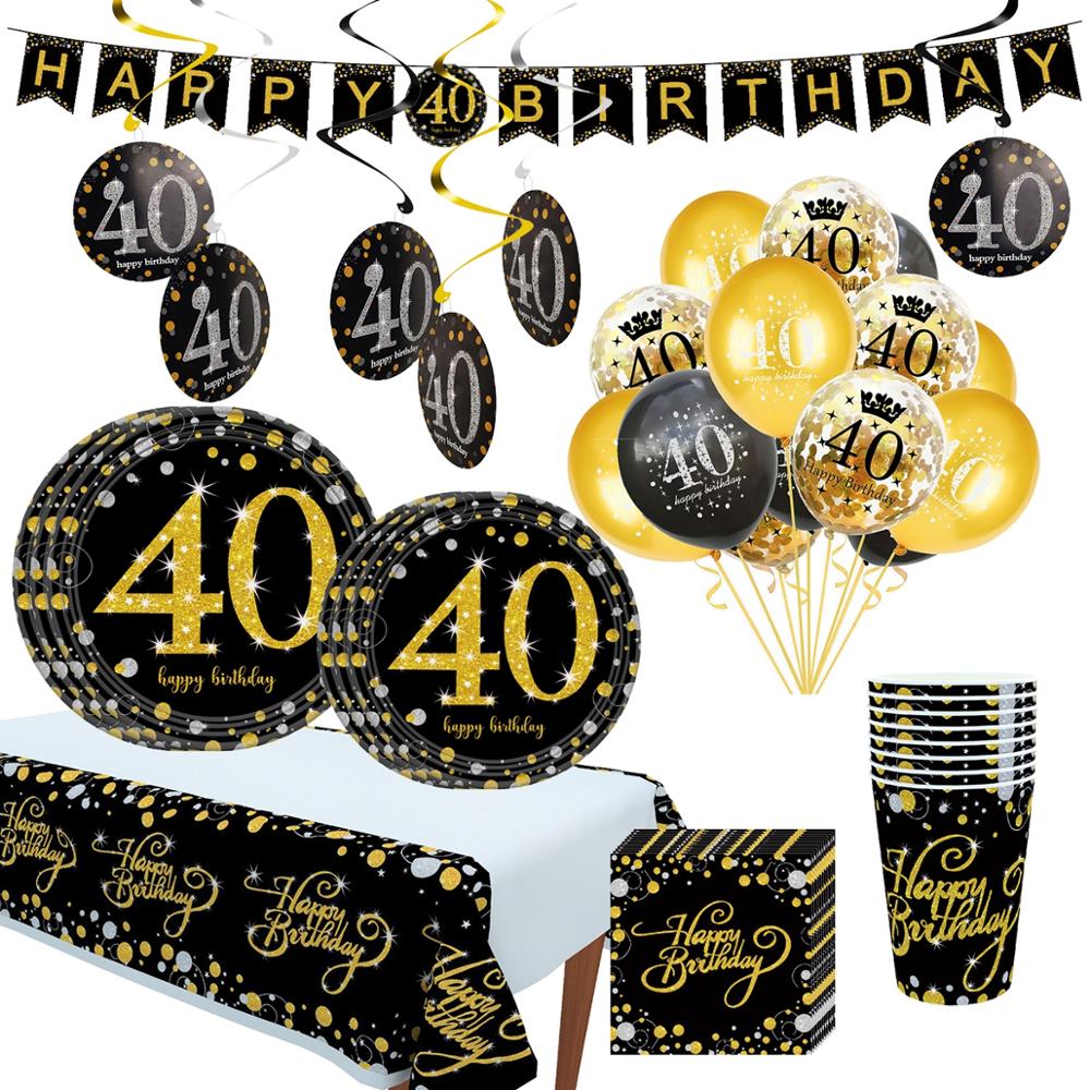 HUIRAN Black Golden Balloons 40 Years Old Birthday Baloon Happy 40th Brithday Party Decorations Adult Ballon Number Balon Globos