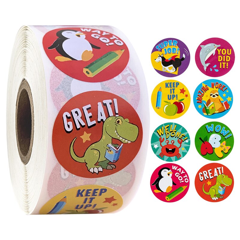 Reward Stickers Encouragement Sticker Roll for Kids Motivational Stickers with Cute Animals for Students Teachers: design 01-500pcs